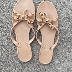 Valentino Rockstud Rubber Slipper with Gold Accents